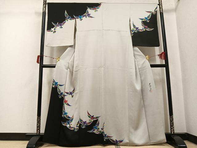 平和屋着物●染色作家　斉藤三才　訪問着　三才鳥　正絹　逸品　AABJ6298ph