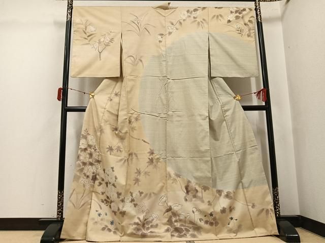 平和屋着物●本場大島紬 訪問着 手描き カタス7マルキ 草花文 正絹 逸品 AABJ6306ph
