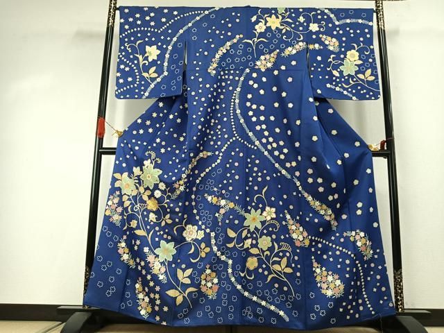 平和屋着物●訪問着　駒刺繍　草花文　金彩　銀通し地　正絹　逸品　AABJ4219fy