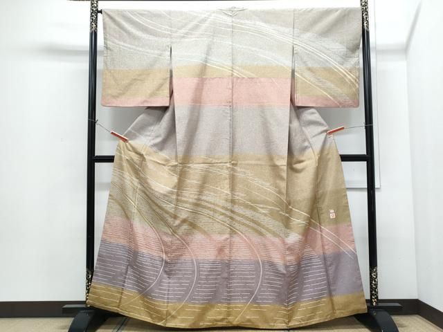 平和屋着物●訪問着　牛首紬　作家物　流水文　正絹　逸品　CABI1287th