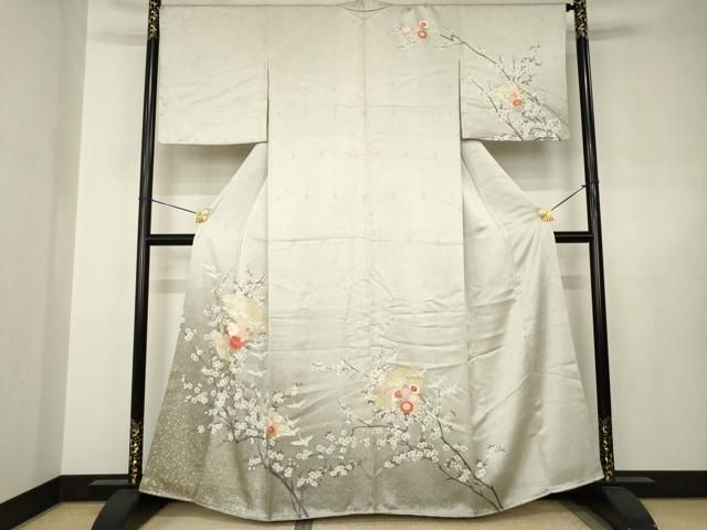 平和屋着物●訪問着　扇面飛鶴花文　暈し染め　金彩　正絹　逸品　AABJ6737ck