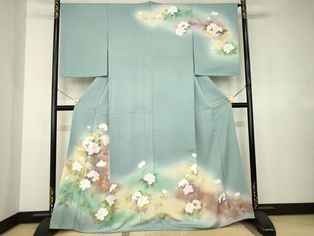 平和屋着物●訪問着　友禅　草花文　暈し染め　金彩　正絹　逸品　AABJ6744ck