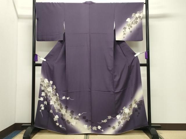平和屋着物●訪問着　葡萄蔦の葉文　シルエット　暈し染め　金彩　正絹　逸品　CABI0458gh