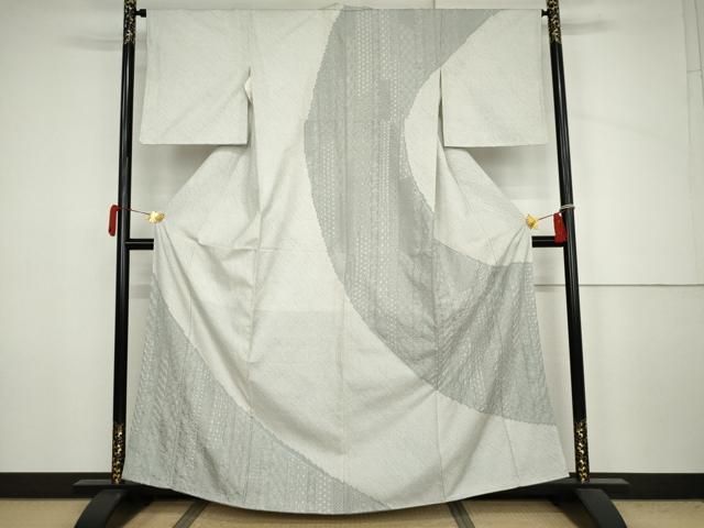平和屋着物●本場縞大島紬　訪問着　絞り　刺繍　刺し子　吉祥花文　正絹　逸品　AABJ6585cs