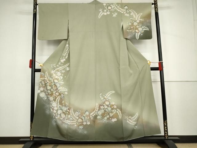 平和屋着物●訪問着　辻が花　暈し染め　金彩　銀通し地　正絹　逸品　AABJ6587cs