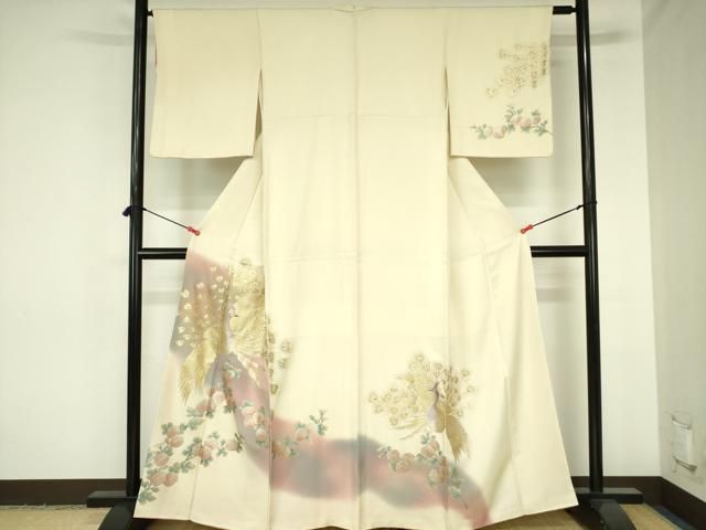 平和屋着物●訪問着　孔雀花文　暈し染め　金銀彩　正絹　逸品　DABH0054op