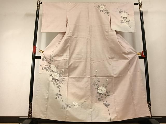 平和屋着物●訪問着　紬地　枝花文　金彩　正絹　逸品　AABJ4262fy