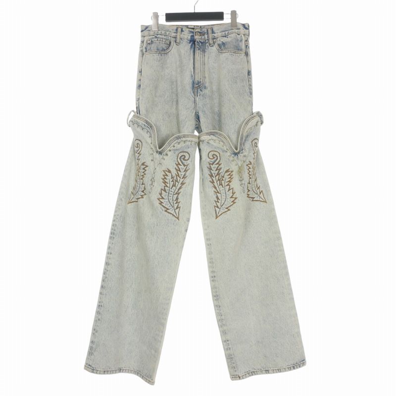 ワイプロジェクト Y/PROJECT 2WAY COWBOY CUFF JEANS 刺繍 カウボーイカフジーンズ デニムパンツ 28 インディゴ