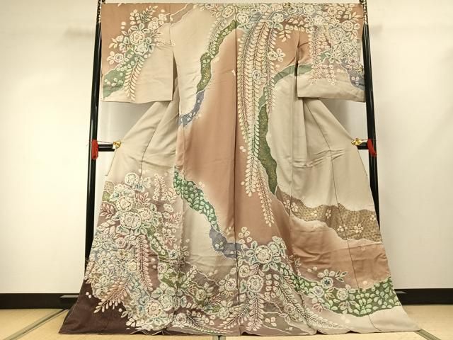 平和屋着物●越後十日町の一流染匠 桐屋・翠山工房 訪問着 辻が花 絞り 暈し染め 金彩 金通し地 仮絵羽 正絹 逸品 未使用 AABJ4350fy