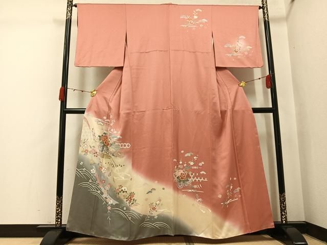 平和屋着物●訪問着　駒刺繍　花車文　暈し染め　金彩　正絹　逸品　AABJ7249ph