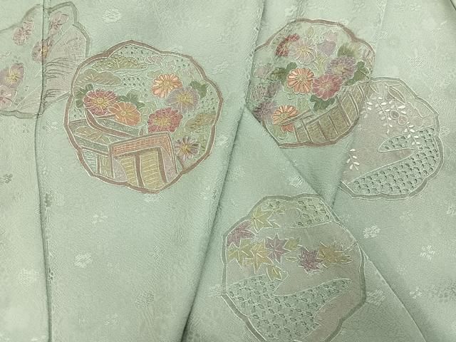 平和屋着物●訪問着　中国三大刺繍　汕頭刺繍　スワトウ刺繍　御所車花文　正絹　逸品　未使用　AABJ7262ph