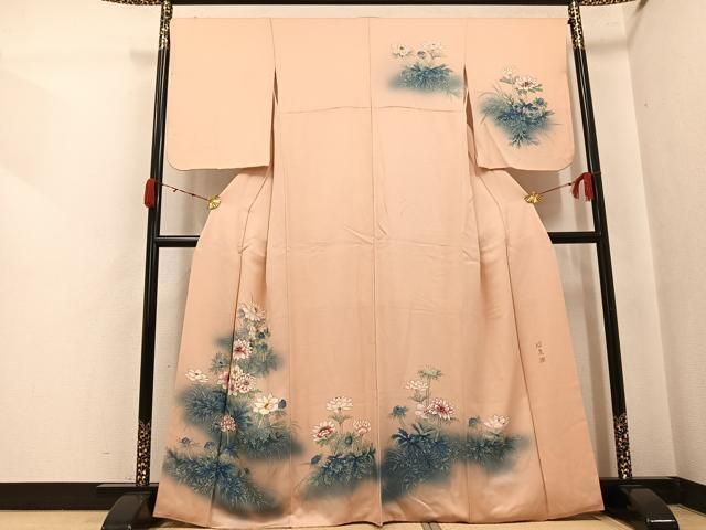 平和屋着物●訪問着　手描き　作家物　昭彦　草花文　暈し染め　正絹　逸品　AABJ7265ph