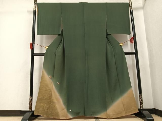 平和屋着物●色留訪問着　駒刺繍　草花文　暈し染め　金彩　鬼しぼ縮緬　正絹　逸品　AABJ7279ph