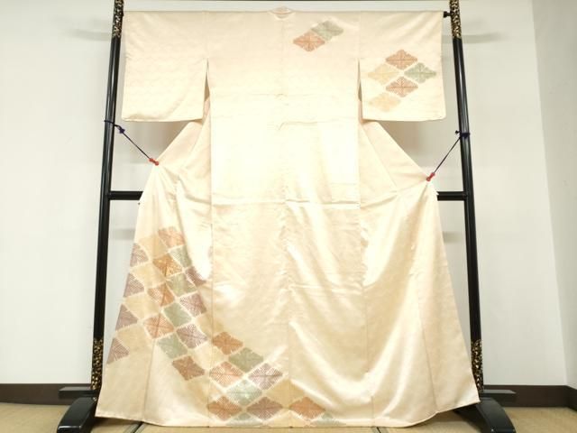 平和屋着物●訪問着　駒刺繍　松葉文　正絹　逸品　DABG2327ud