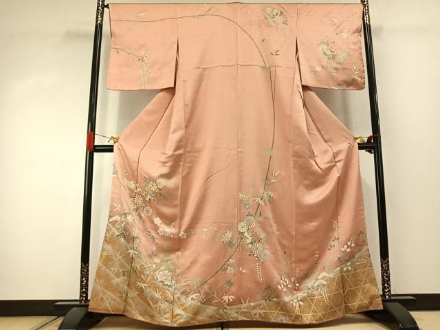 平和屋着物●訪問着　駒刺繍　冊子花文　金銀彩　正絹　逸品　AABJ4359fy