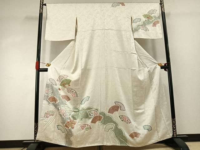平和屋着物●訪問着　絞り　刺繍　地紙花文　金糸　金彩　正絹　逸品　AABJ4361fy