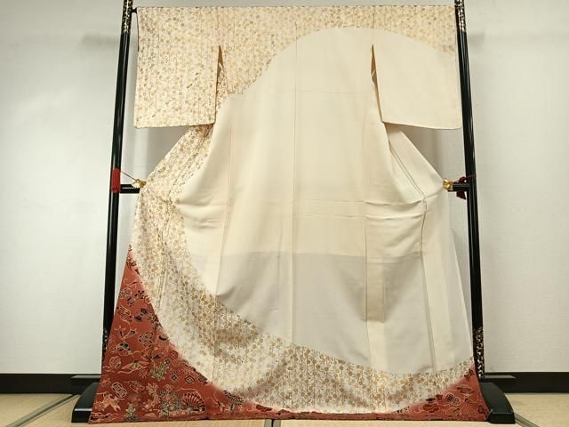 平和屋着物●訪問着 駒刺繍 宝尽くし扇面花文 暈し染め 金銀糸 金彩 ロング丈 正絹 逸品 AABJ4363fy
