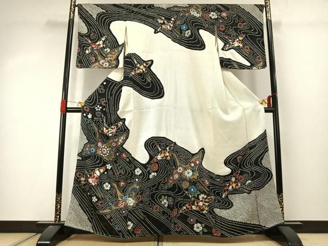 平和屋着物●訪問着　総絞り　花鳥文　金銀彩　正絹　逸品　AABJ4366fy