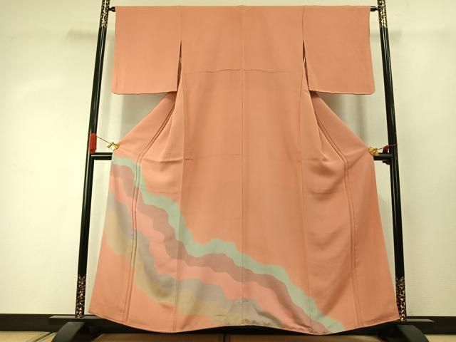 平和屋着物●色留訪問着　道長文　鬼しぼ縮緬　正絹　逸品　AABJ4379fy