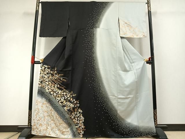 平和屋着物●訪問着　駒刺繍　絞り　萩文　暈し染め　金彩　正絹　逸品　未使用　AABJ4396fy