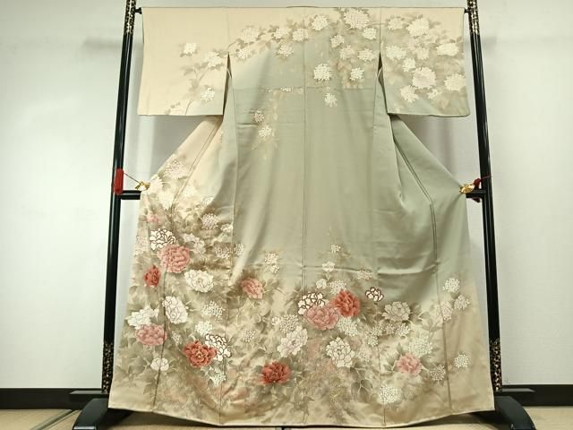 平和屋着物●訪問着　草花文　暈し染め　金彩　正絹　逸品　AABJ4397fy