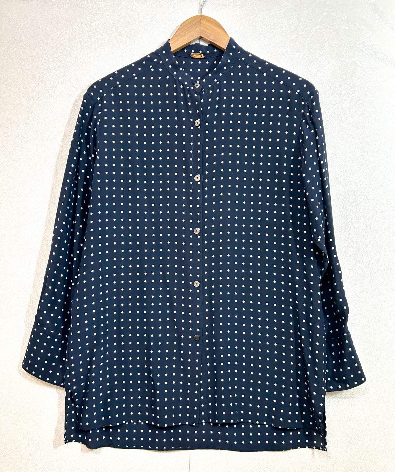 MUSE de Deuxieme Classe シルク 長袖 ボタン シャツ ドット柄 ミューズ ドゥーズィエムクラス シルク100 20-050-500-4020-1-0 ネイビー×白 レディース K6-192