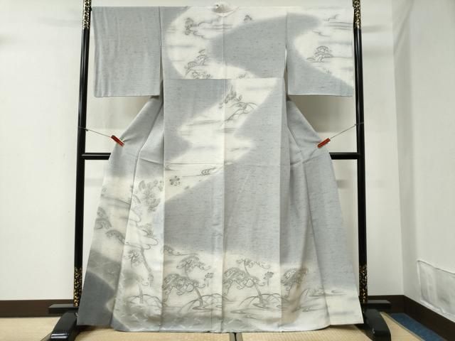 平和屋着物●訪問着　紬地　雪芝花唐草文　正絹　逸品　CABI2097yc
