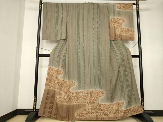 平和屋着物●訪問着　流水更紗花文　暈し染め　正絹　逸品　AABJ6765ck