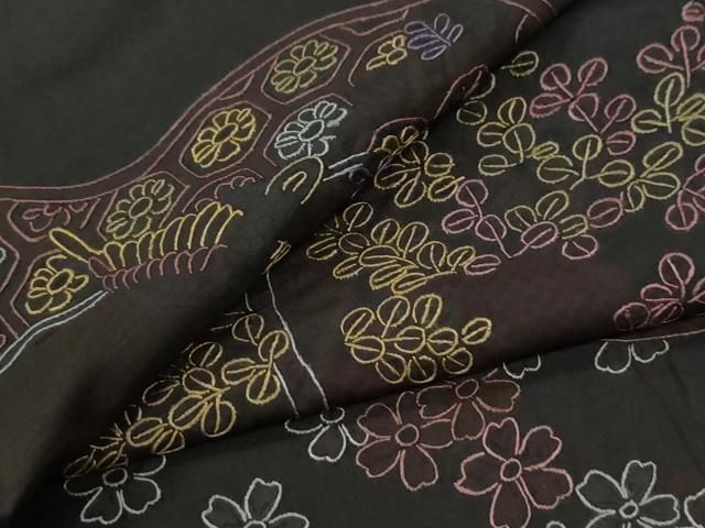 平和屋着物●訪問着　本場大島紬　総刺繍　正絹　逸品　CABI2111yc