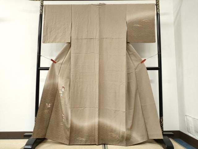 平和屋着物●訪問着　総刺繍　露芝雪輪草花文　暈し染め　金銀彩　正絹　逸品　CABI2137yc