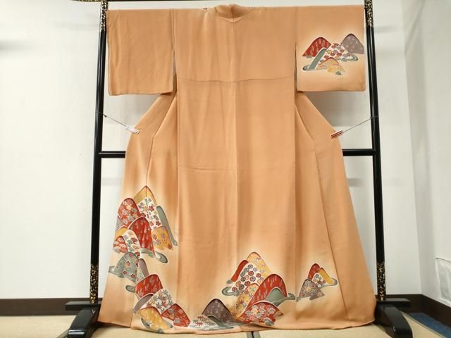 平和屋着物●訪問着 型染め 遠山流水流水松竹梅 暈し染め 鬼しぼ縮緬 ロング丈 正絹 逸品 CABI2181yc