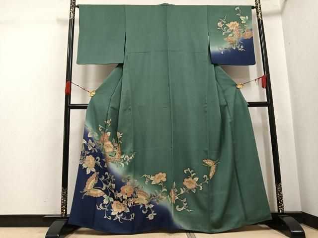 平和屋着物●訪問着　刺繍　花蝶文　暈し染め　金彩　正絹　逸品　AABJ8433ph