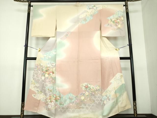 平和屋着物●訪問着　駒刺繍　地紙吉祥花文　暈し染め　金彩　正絹　逸品　DABG8433ps