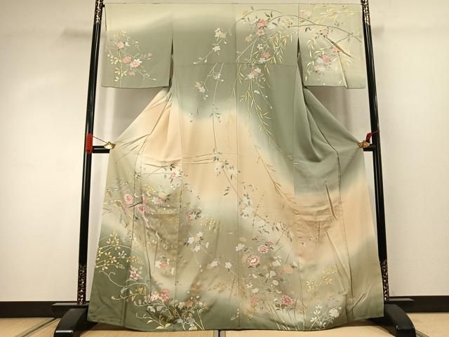 平和屋着物●訪問着　友禅　枝花文　暈し染め　金銀彩　正絹　逸品　AABJ4411fy