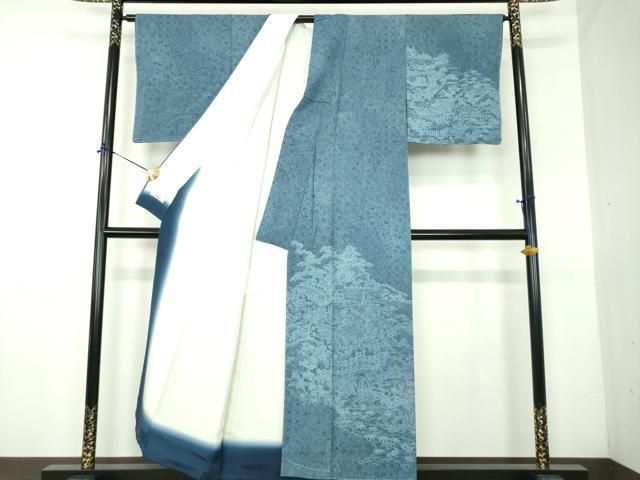 平和屋特選着物□江戸小紋 大名定め柄 武田菱 薄青鼠 逸品 新品 s3645