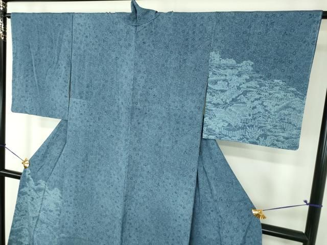 平和屋特選着物□江戸小紋 大名定め柄 武田菱 薄青鼠 逸品 新品 s3645