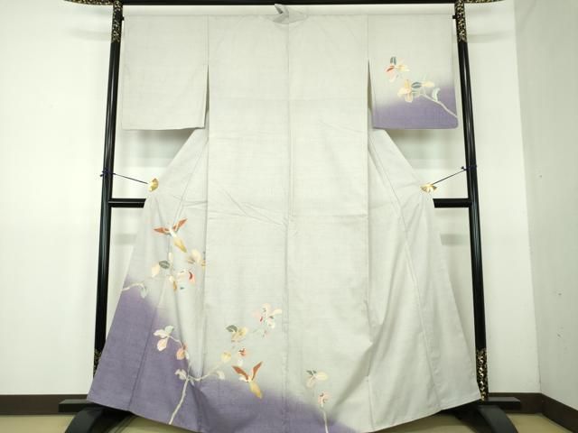 平和屋着物●訪問着　紬地　手描き　飛鳥草木文　金彩　正絹　逸品　DABG8517ps
