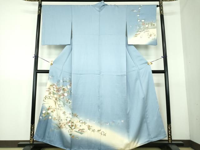 平和屋着物●訪問着　駒刺繍　扇面花文　暈し染め　金銀彩　正絹　逸品　未使用　DABG8521ps