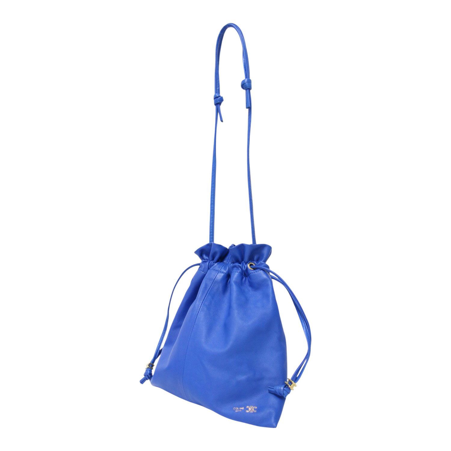 CELINE セリーヌ バッグ ウルトラブルー 26春夏 スモールクリスタルポーチ ラムスキン ポシェット ショルダー クロスボディ 2WAY 巾着 ブランドロゴ ステッチ メタルパーツ レザー ブランド カバン【レディース】【中古】