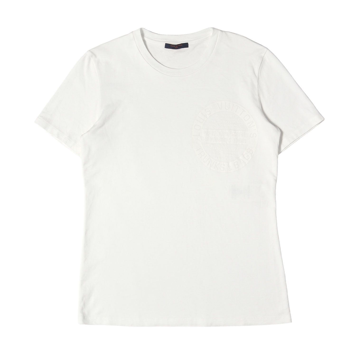 LOUIS VUITTON ルイヴィトン Tシャツ ホワイト 白 サイズ:詳細参照(M位) サークルロゴ クルーネック Tシャツ LV Stamp T-Shirt トップス カットソー 半袖【メンズ】【中古】