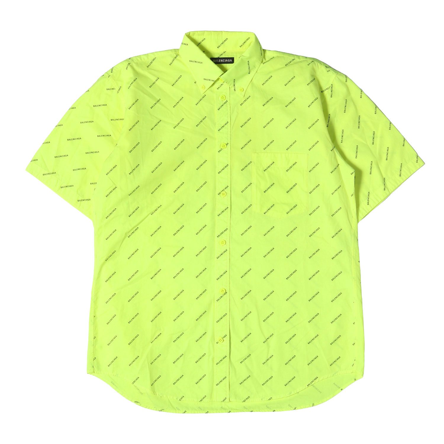 BALENCIAGA バレンシアガ シャツ イエロー サイズ:37 21SS オールオーバー ロゴ オーバーサイズ ボタンダウン 半袖 シャツ 534332 イタリア製 トップス カジュアルシャツ 【メンズ】【中古】
