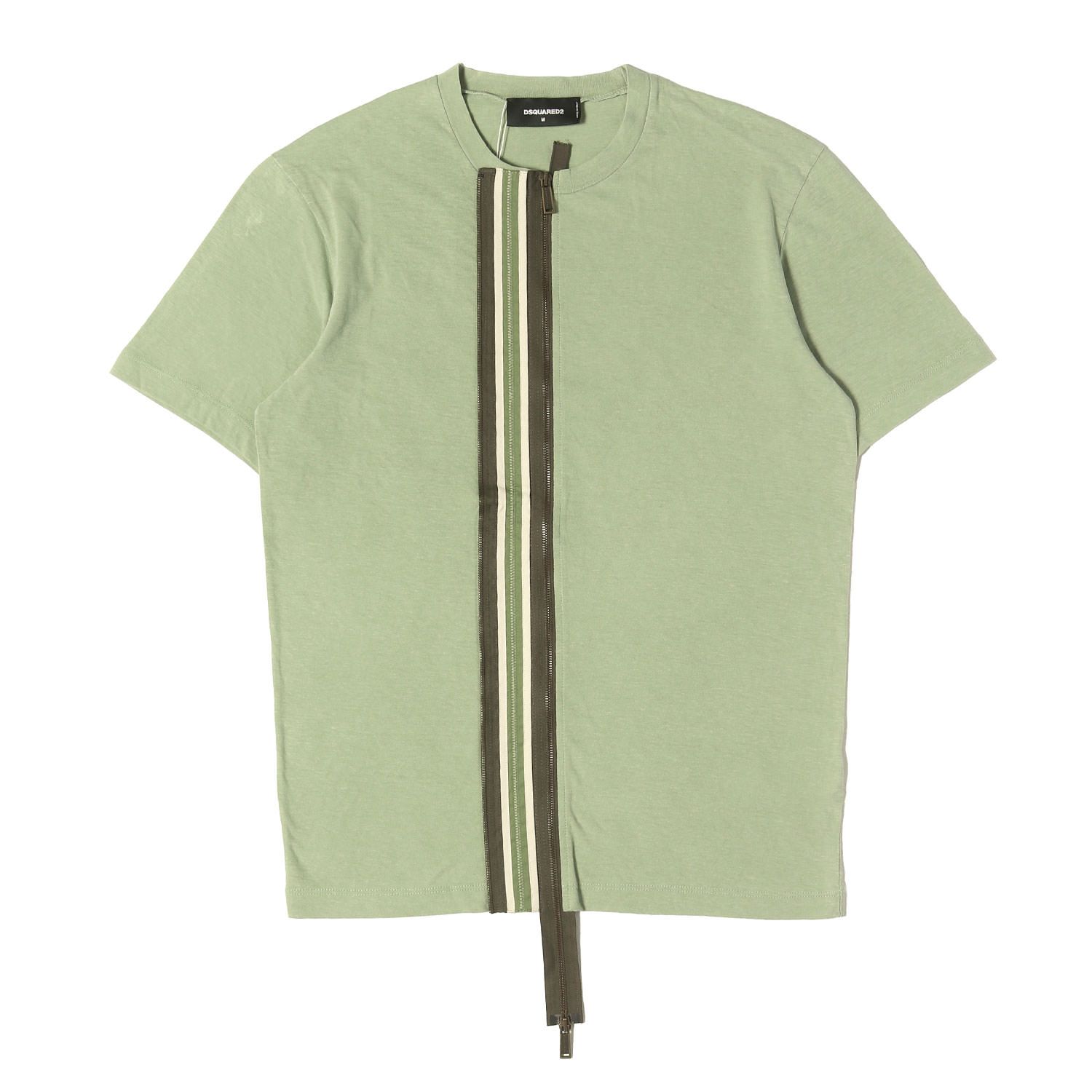 【新品同様】DSQUARED2 ディースクエアード Tシャツ グリーン サイズ:M マルチジップデザイン クルーネック Tシャツ Multi-Zip Cotton Jersey T-Shirt イタリア製 トップス カットソー 半袖【メンズ】【中古】