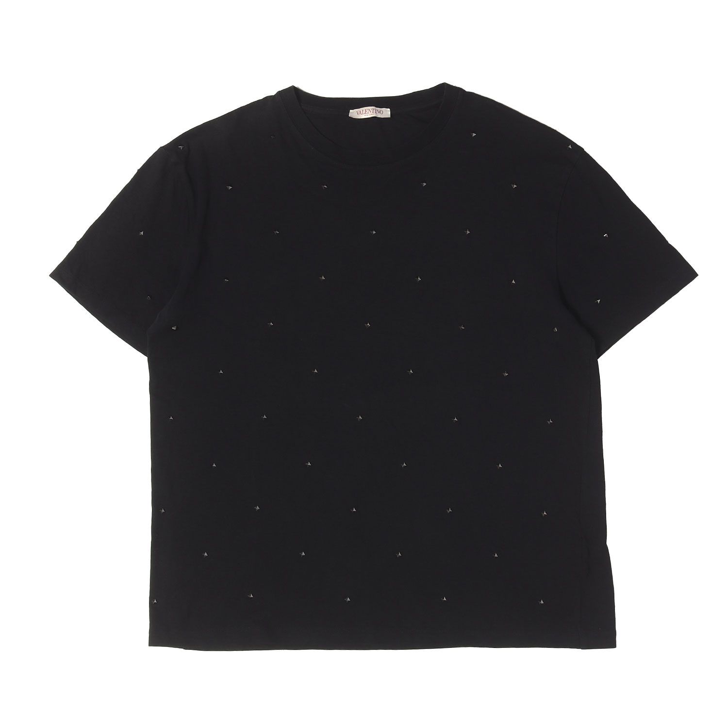 VALENTINO ヴァレンティノ Tシャツ ブラック 黒 サイズ:L ピラミッドスタッズ付き クルーネック Tシャツ イタリア製 トップス カットソー 半袖【メンズ】【中古】