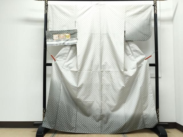 平和屋着物●本場染大島紬　訪問着　市松文　川野織物謹製　証紙付き　正絹　逸品　CABI1362th