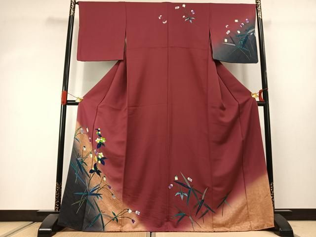 平和屋着物●訪問着　手描き　草花文　暈し染め　金彩　正絹　逸品　AABJ4474fy