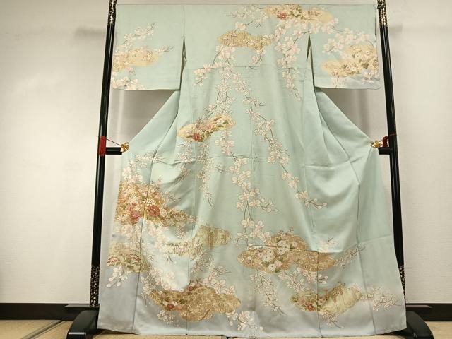 平和屋着物●訪問着　駒刺繍　草花文　金彩　正絹　逸品　AABJ4478fy