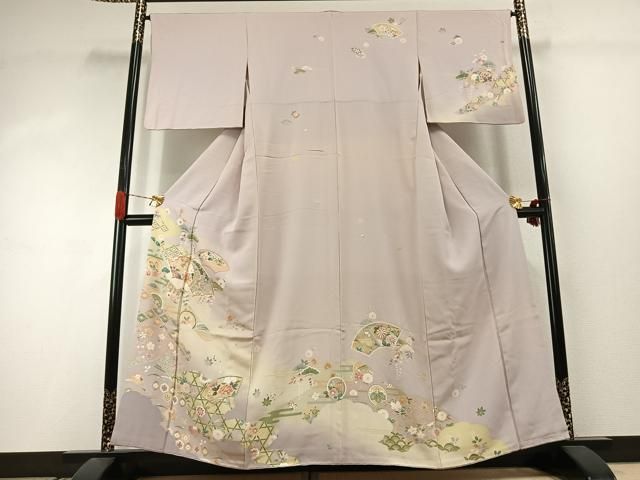 平和屋着物●訪問着　駒刺繍　地紙花文　暈し染め　金彩　正絹　逸品　AABJ4493fy