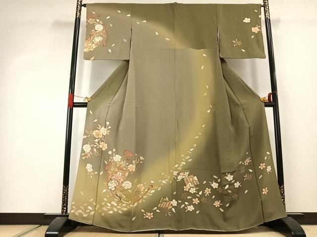 平和屋着物●訪問着　駒刺繍　草花文　暈し染め　正絹　逸品　AABJ4498fy
