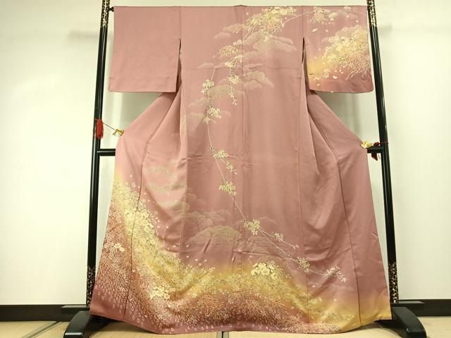平和屋着物●訪問着 舞花文 暈し染め 金通し地 正絹 逸品 AABJ4503fy