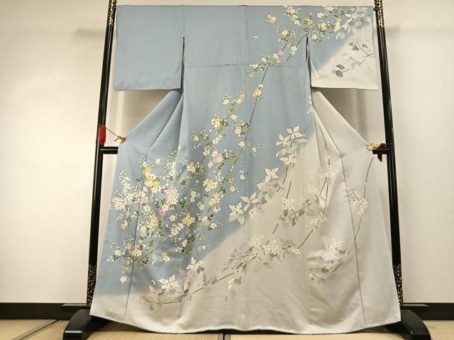 平和屋着物●訪問着　友禅　枝花文　暈し染め　正絹　逸品　AABJ4504fy
